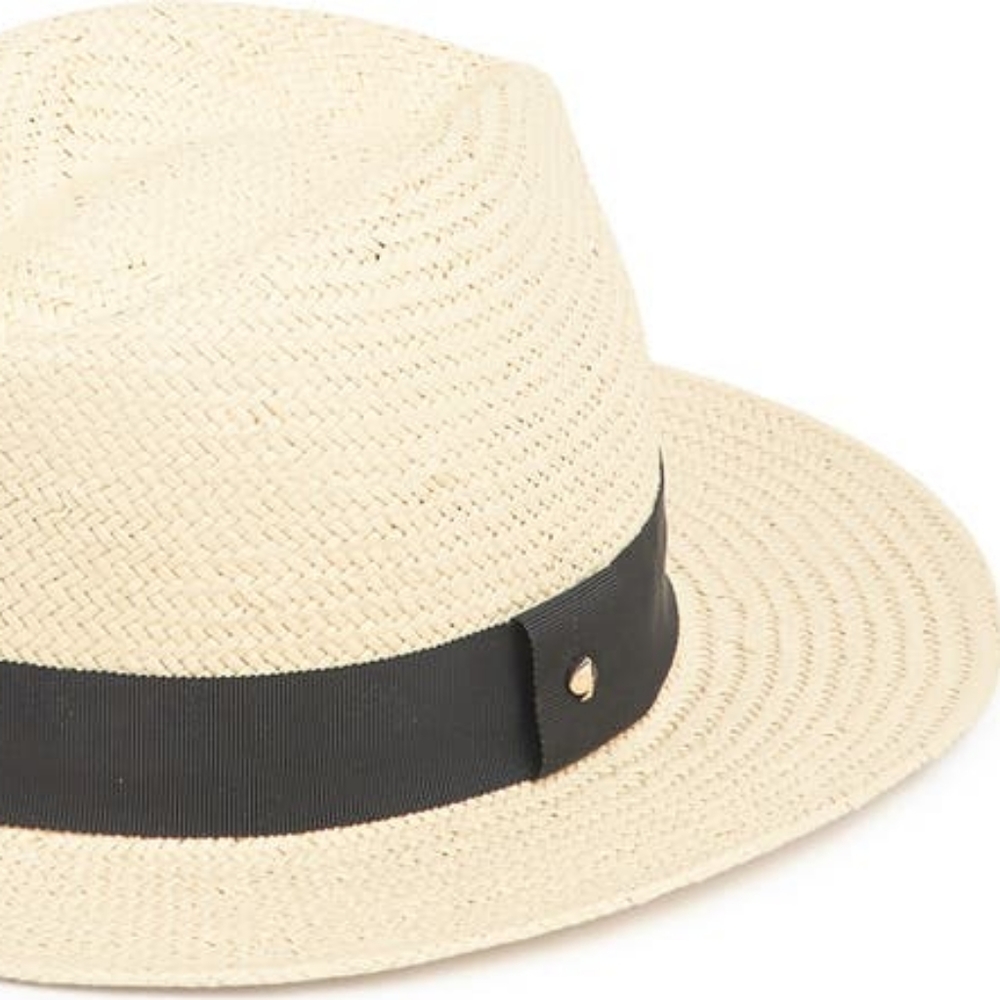 🎉HP🎉 NEW Kate Spade Trilby Hat in Natural with Black Trim - Picture 5 of 12